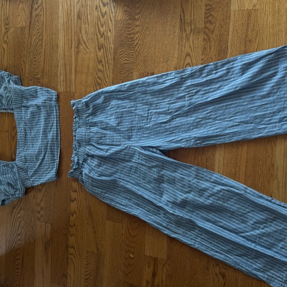 Sweet Rain Pants - Sweet Rain Light Blue Wide Leg Pants & Crop Top Set
